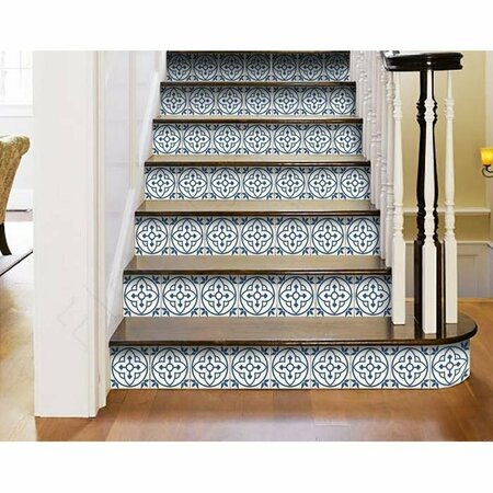 Homeroots 7 x 7 in. Tulipa Blue & White Peel & Stick Removable Tiles 399848